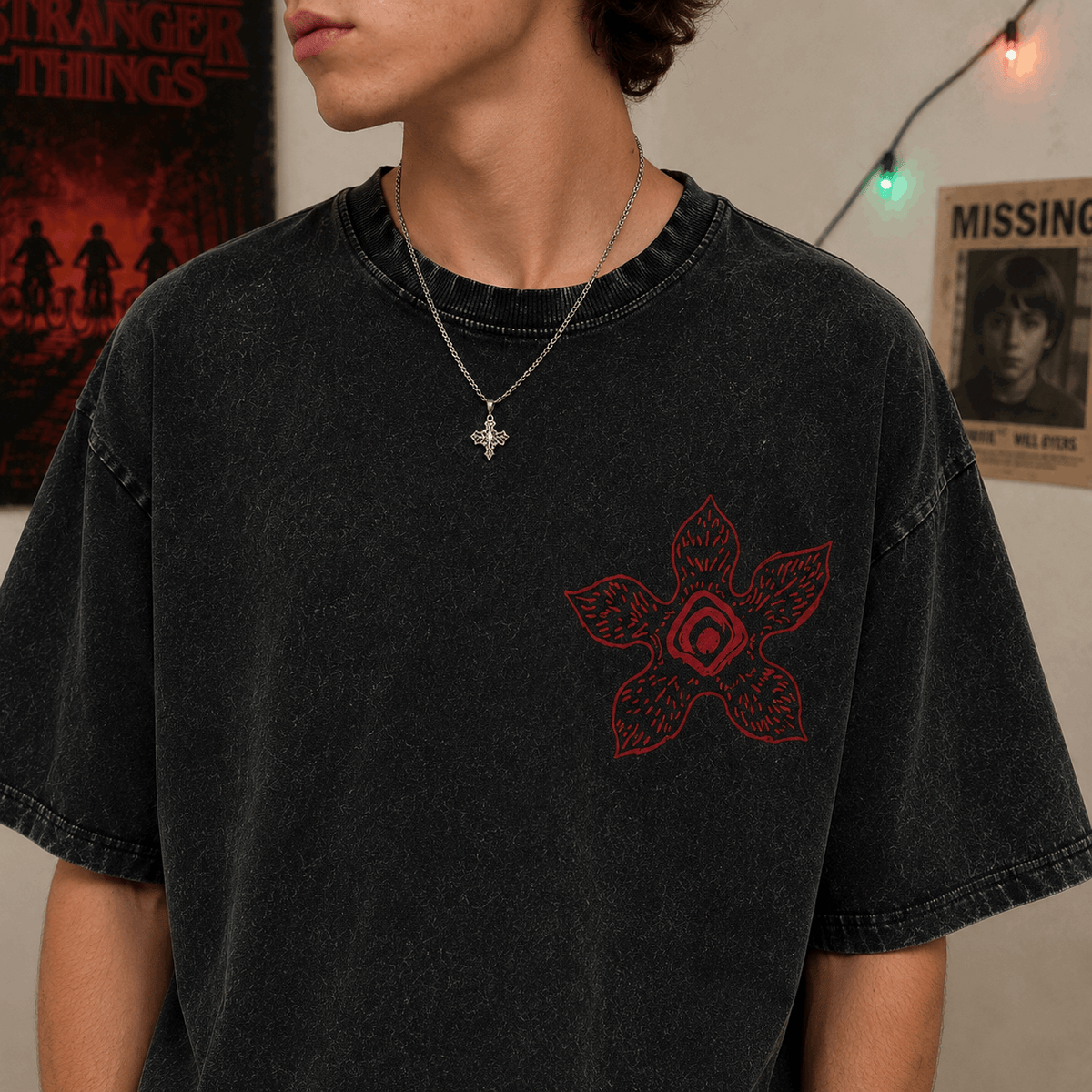 Stranger Things Demogorgon Vintage Washed T Shirt | Acid Wash Retro Horror Graphic Tee