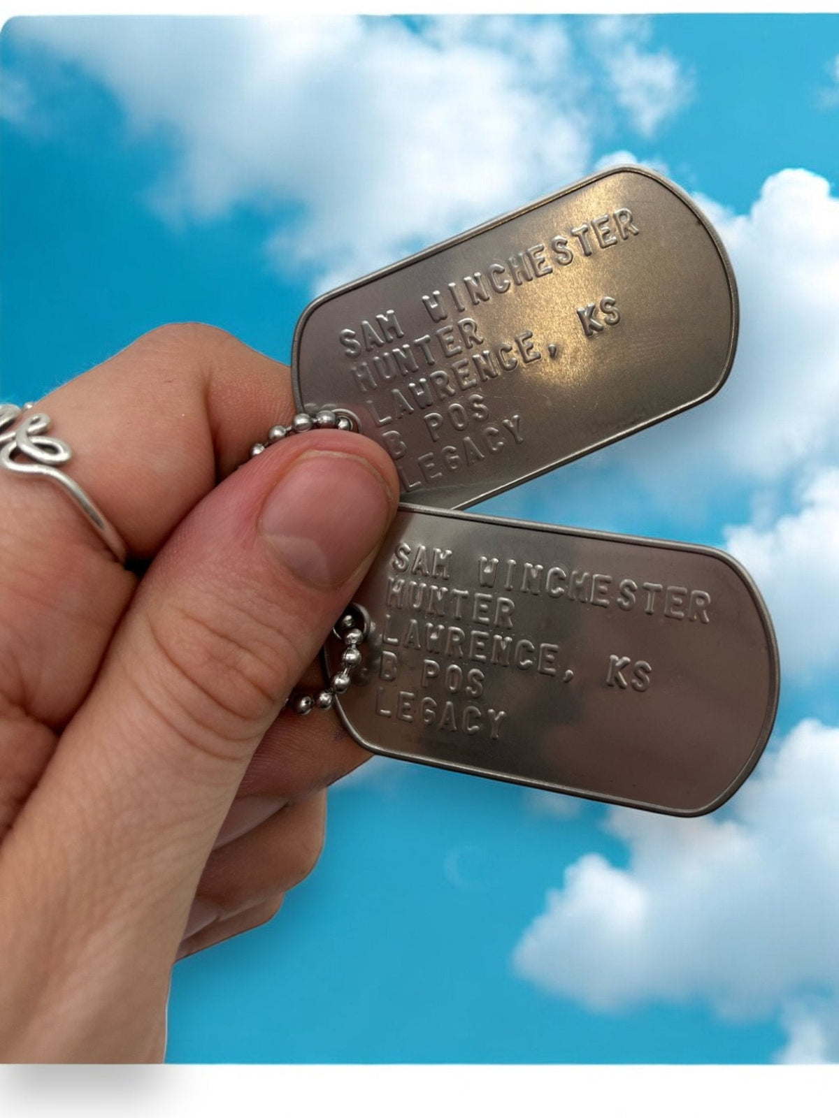 'DEAN WINCHESTER' Military Dog Tags - Cosplay Costume Prop Replica - Stainless Steel Chains Included