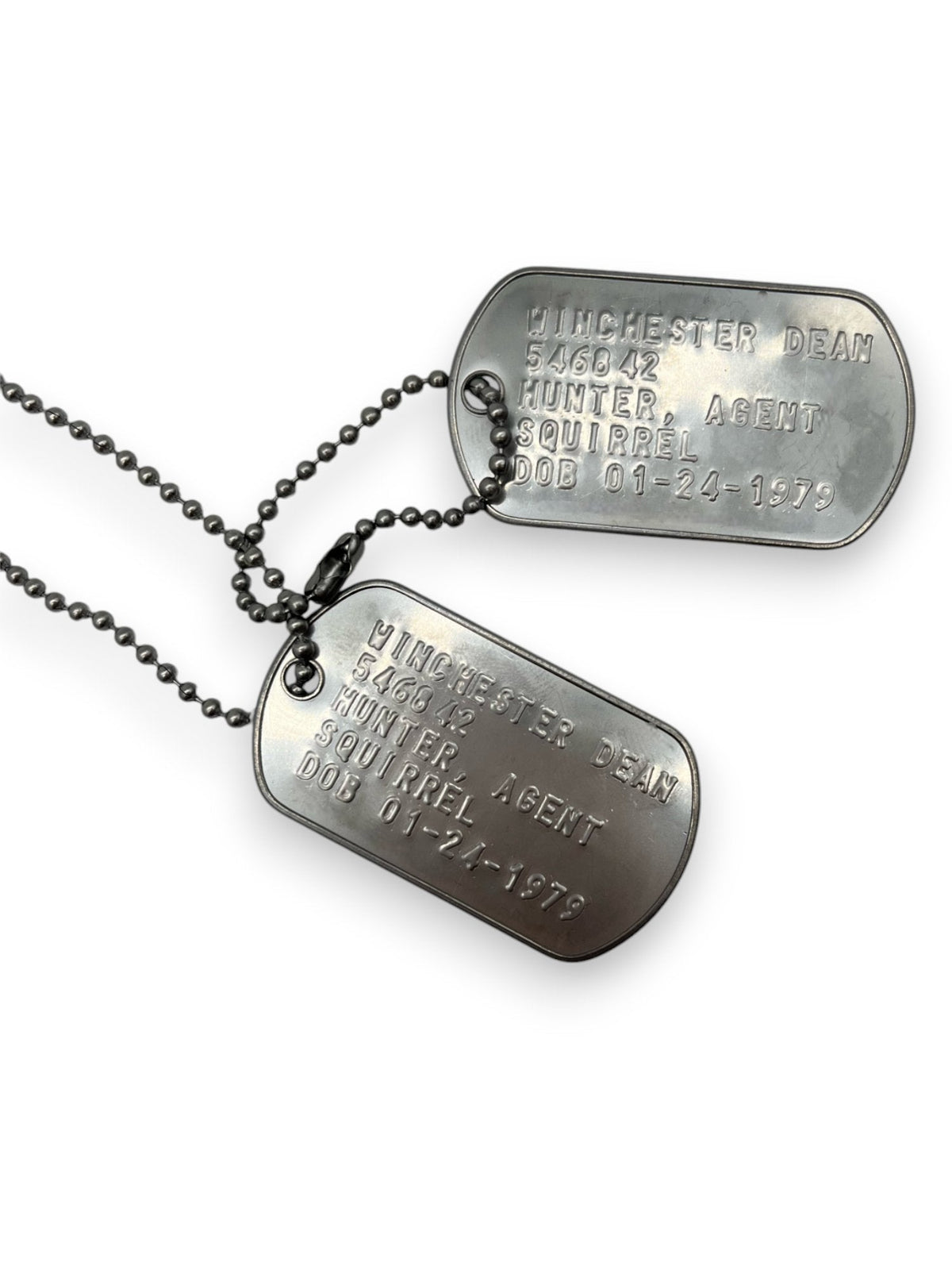 'DEAN WINCHESTER' Military Dog Tags - Cosplay Costume Prop Replica - Stainless Steel Chains Included