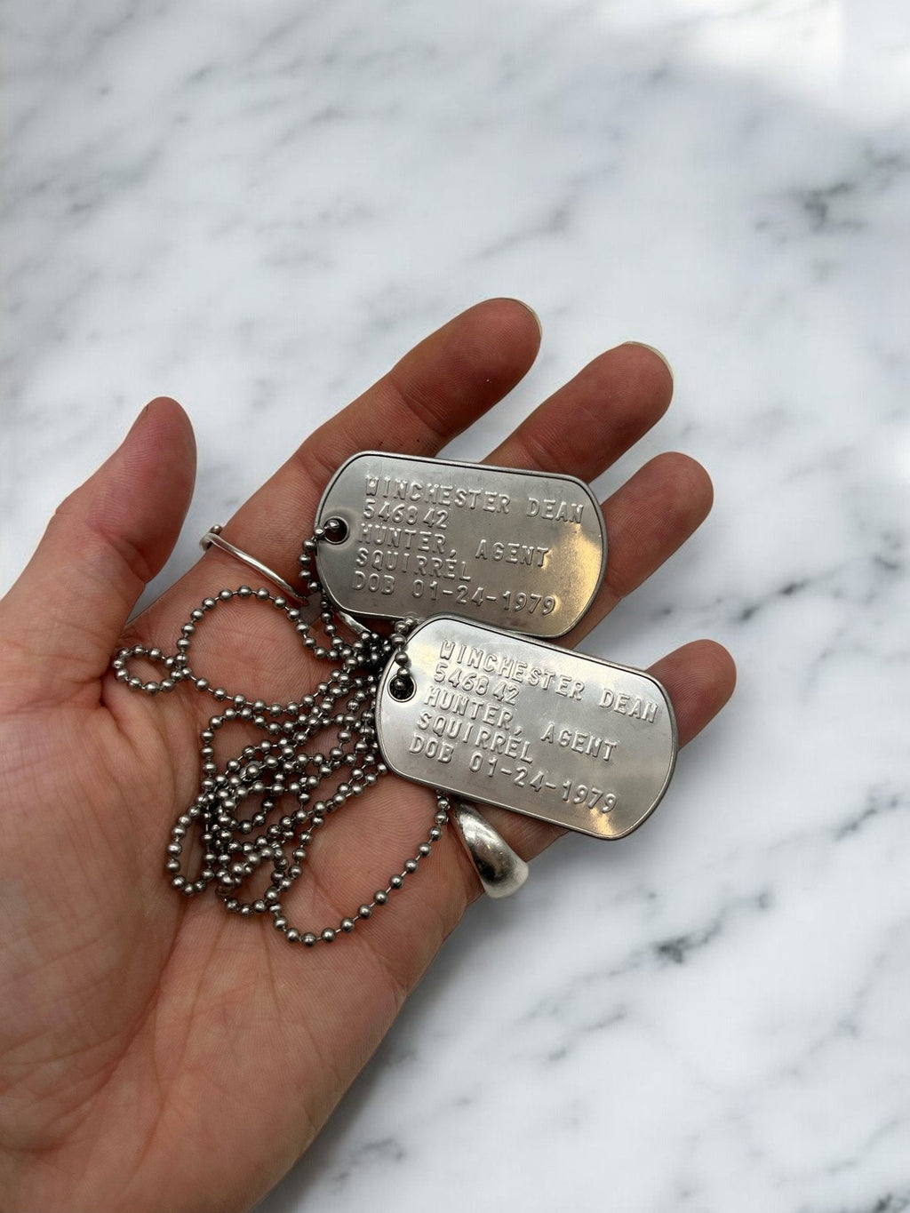 'DEAN WINCHESTER' Military Dog Tags - Cosplay Costume Prop Replica - Stainless Steel Chains Included