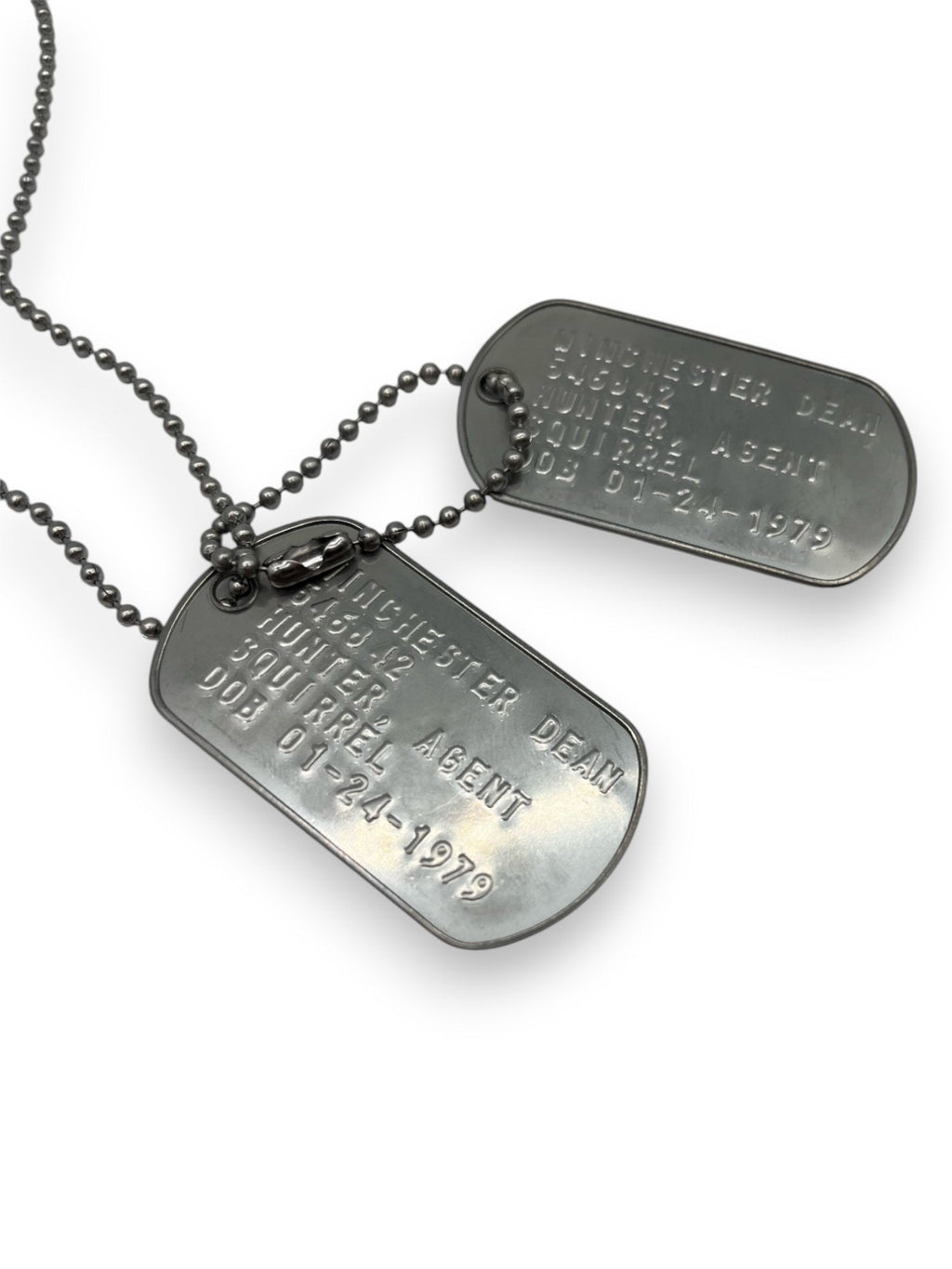 'DEAN WINCHESTER' Military Dog Tags - Cosplay Costume Prop Replica - Stainless Steel Chains Included