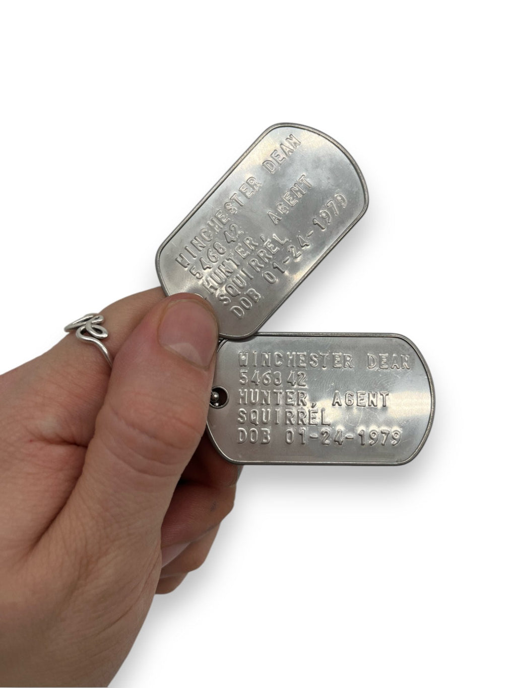 'DEAN WINCHESTER' Military Dog Tags - Cosplay Costume Prop Replica - Stainless Steel Chains Included