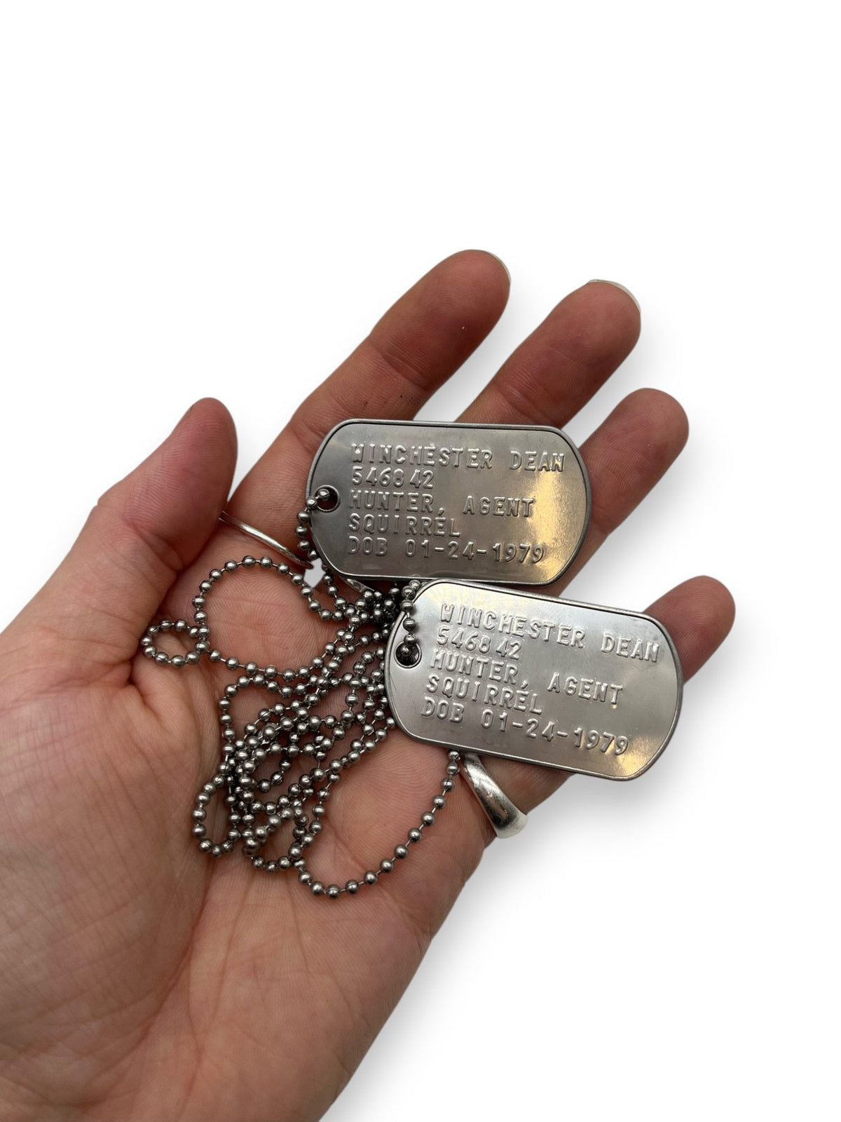 'DEAN WINCHESTER' Military Dog Tags - Cosplay Costume Prop Replica - Stainless Steel Chains Included