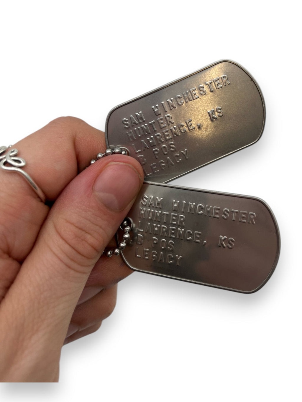 'DEAN WINCHESTER' Military Dog Tags - Cosplay Costume Prop Replica - Stainless Steel Chains Included